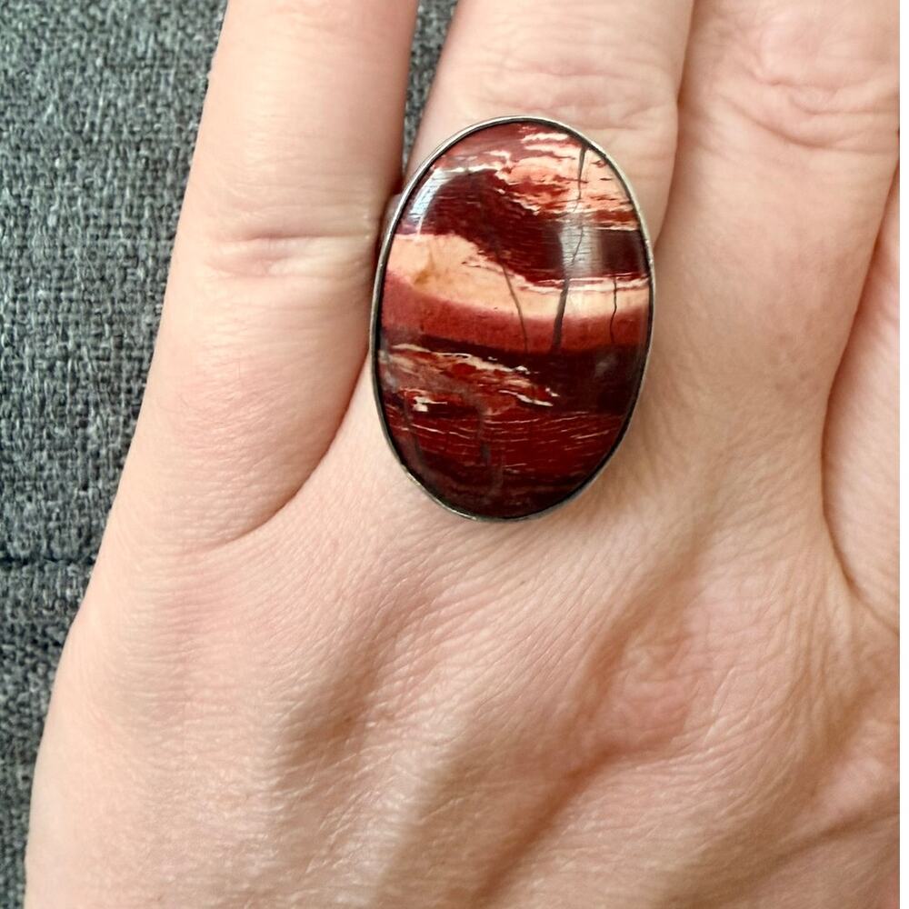 Red Jasper 925 Sterling Silver Statement Ring – Adjustable